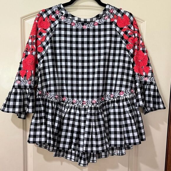 ANTHROPOLOGIE PANKAJ & NIDHI Gingham Swing Tunic Black White Women’s Size XS - Picture 5 of 11